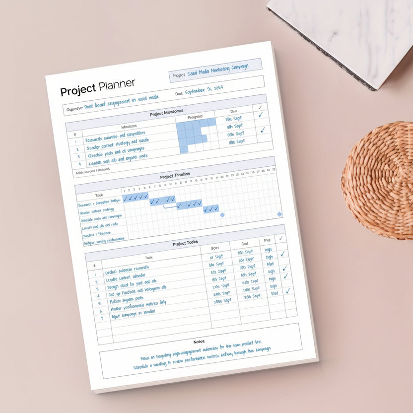 Project Mastery - 50-Sheet Planning Journal for Effective Time Management