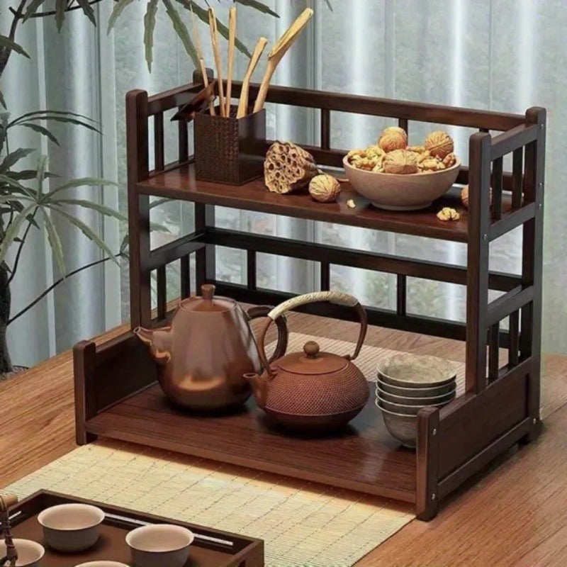 Chic Wooden Multi-Level Tea Station Organizer