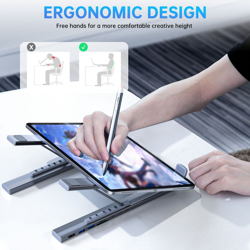 VoltEdge™ 8-Port Docking Station with Adjustable Stand — Elevate Your Comfort and Crush Workday Fatigue