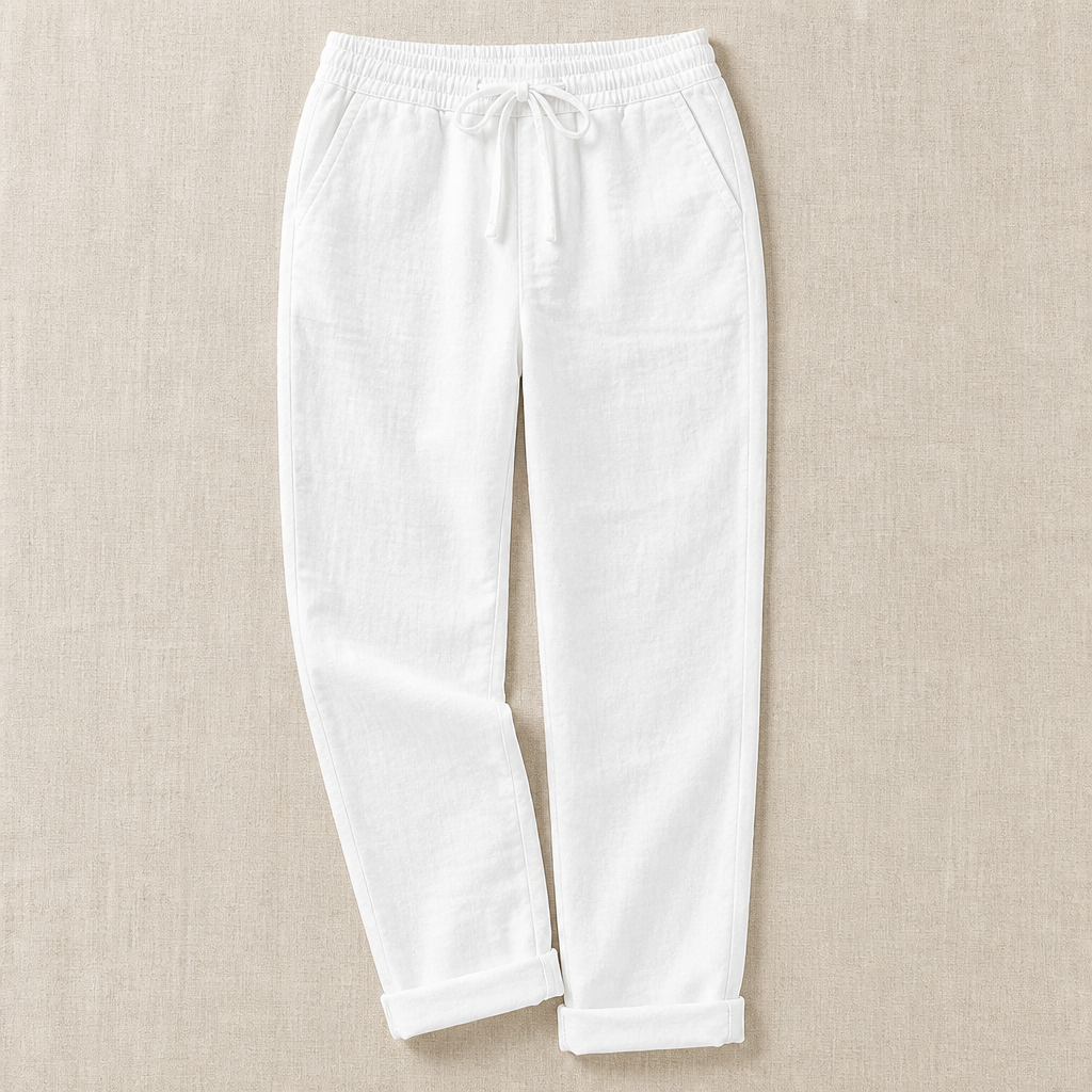 VelouraFlex™ – Airy Cotton-Linen Drawstring Pants with Tapered Cuffed Hem