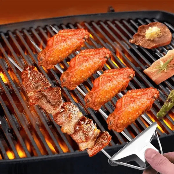 Stainless Steel BBQ Skewer | Dual-Tine Style | Slide Scraper for Simple Cleaning | SpießPro