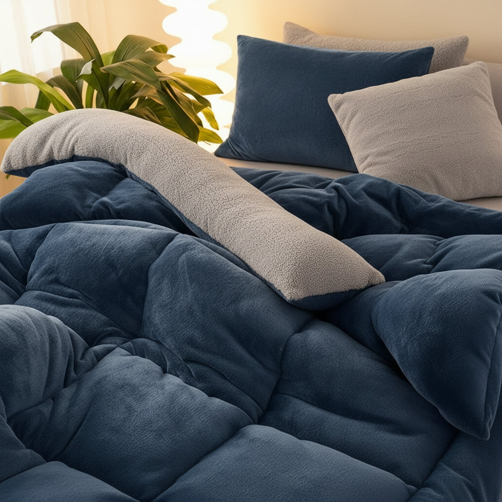 CozyNest – Plush Fleece Grid Comforter for Ultimate Comfort
