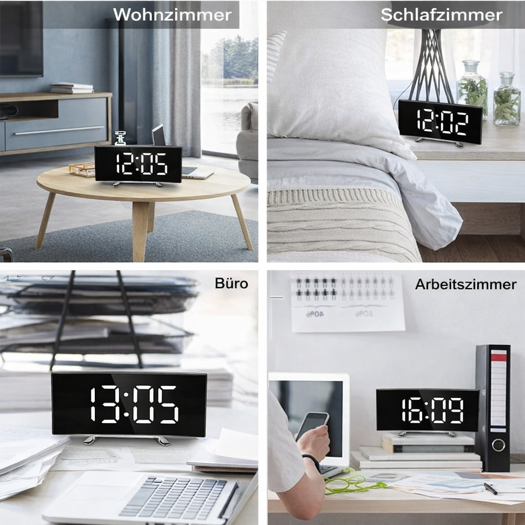 Digital Timepiece | LED Mirror Alarm Screen | Auto-Dimming, Glare-Resistant | CurveClock
