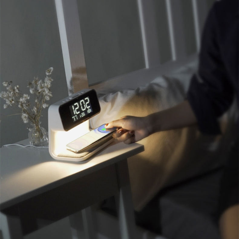 Versatile Nightstand Lamp with Wireless Charging & Clock