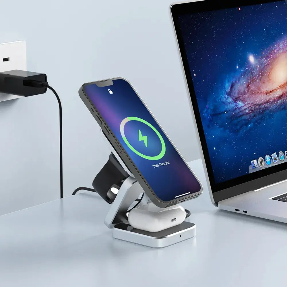 Foldable 3-in-1 Wireless Charger – 30W Desktop Charging Station