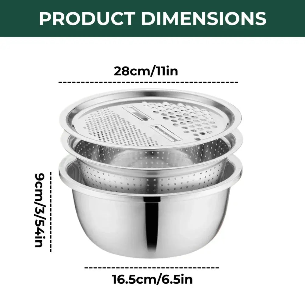 3-Piece Mixing Bowl Set with Integrated Strainer and Drainage System – Space-Saving and Stackable