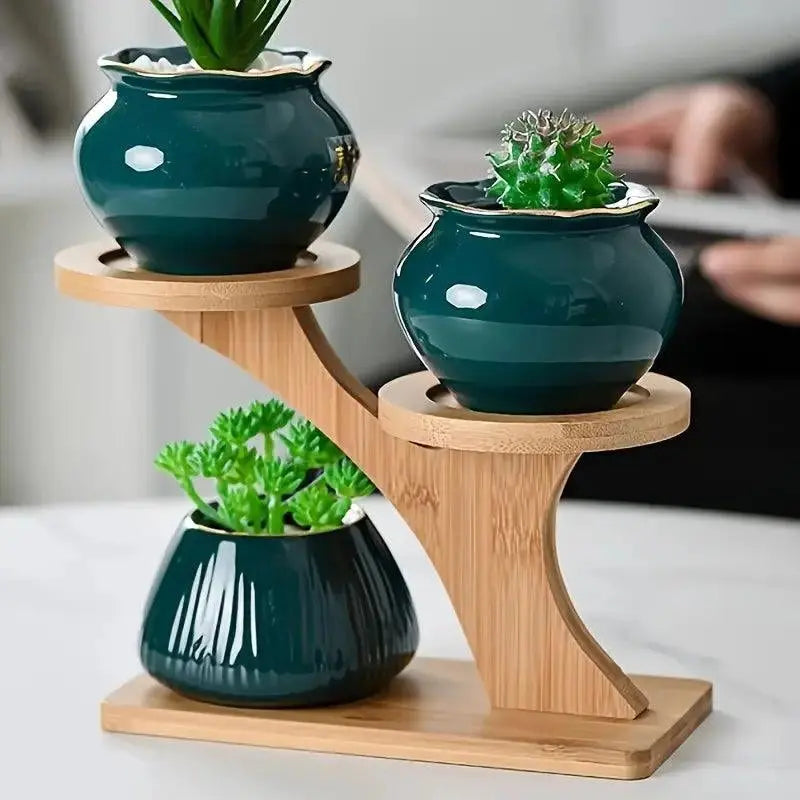 Indoor Plant Display Stand - 3-Tier Bamboo Tree Design