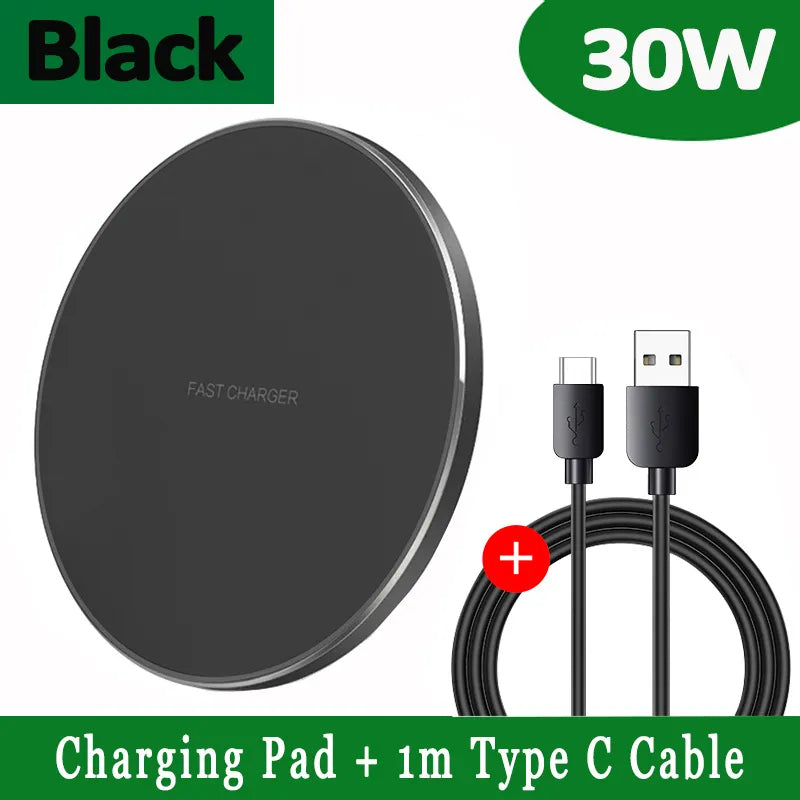 30W Rapid Wireless Charger with USB Type-C Connection
