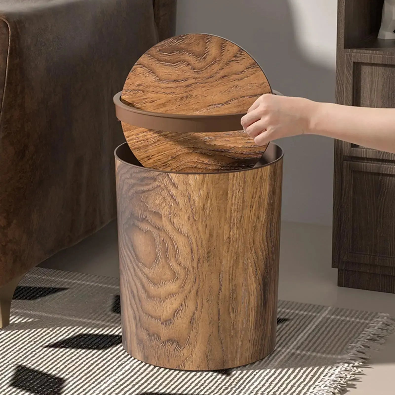 Trash Bin with Swing Lid | Wooden Look | Quiet and Tidy | HyggeBin