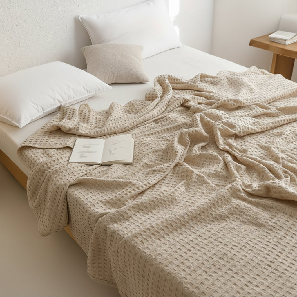 CozyNest – Breathable Waffle Weave Cotton Quilt Blanket