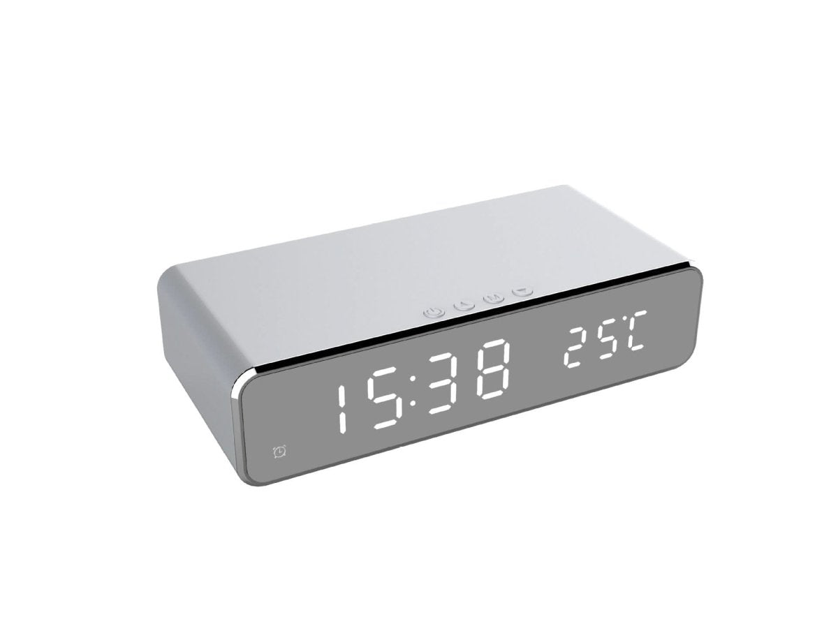 Sleek Alarm Clock with Integrated Wireless Charging Station