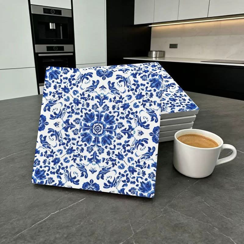 Ceramic Tiles with Floral Vine Pattern in Blue and White Colors