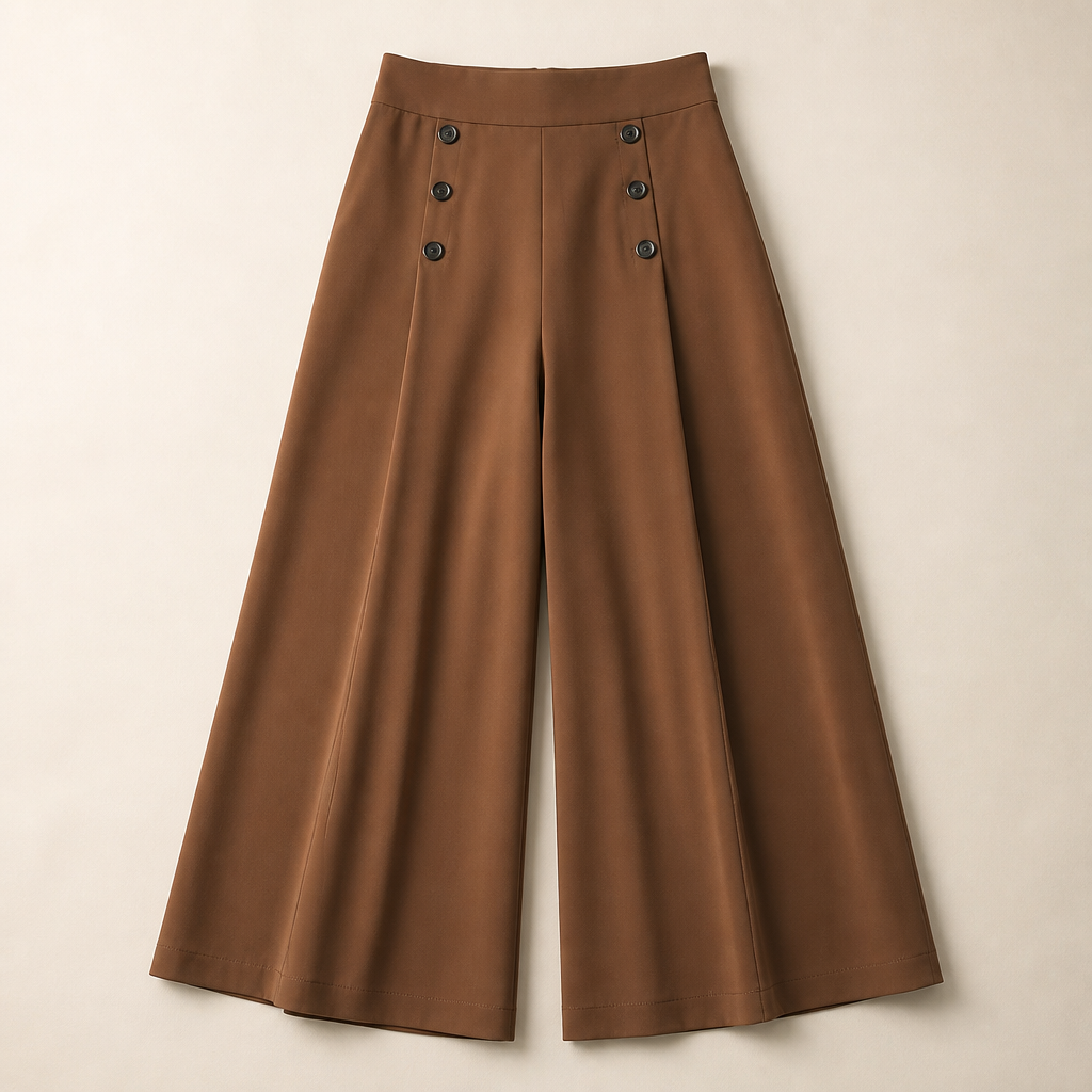 VeroLuxe™ – Wide-Leg Flowing Pleated Pants Featuring Side Button Accent