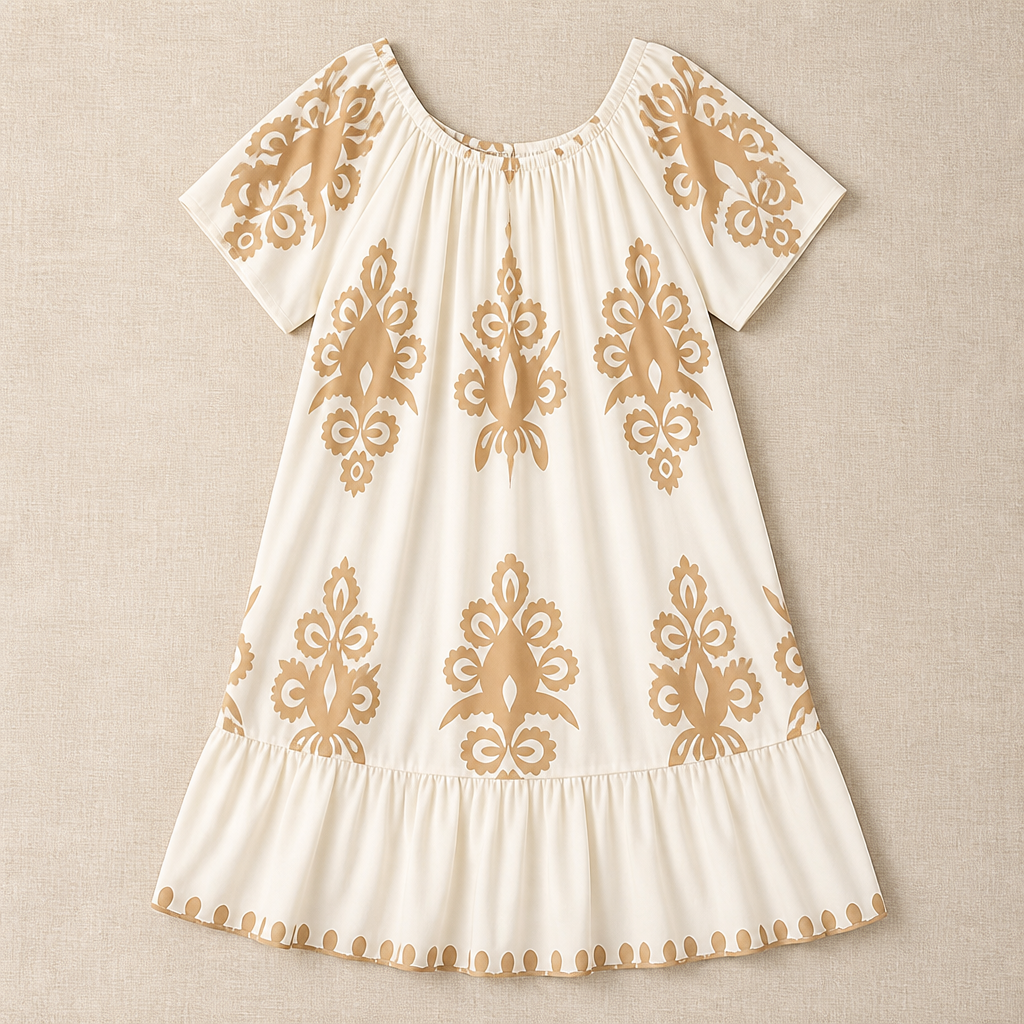 FlexiFit™ – Breezy Boho Patterned Midi Dress with Layered Hem