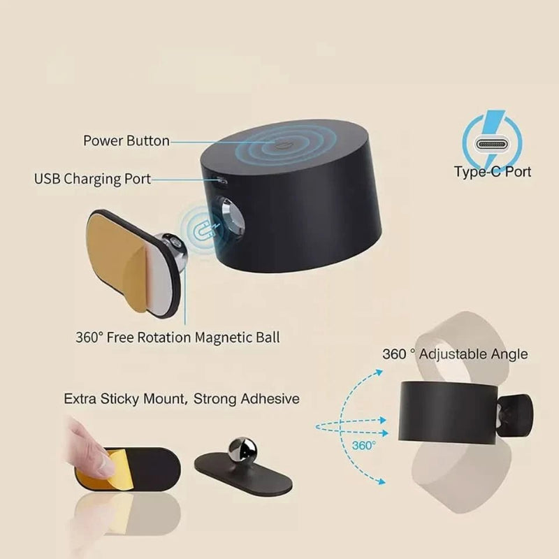 Versatile 360° Wall Light - Wireless, USB Rechargeable & Adjustable Brightness