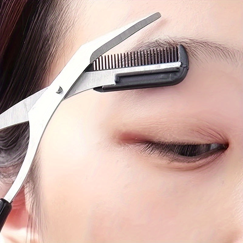 GroomPro - Stainless Steel Eyebrow Scissors with Integrated Comb