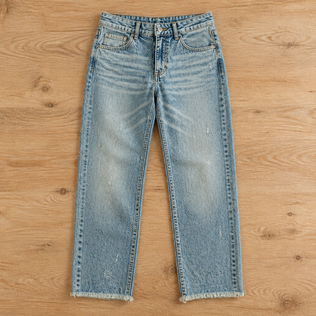 LunaDaze™ – Retro Cropped Straight-Leg Jeans with Frayed Raw Hem