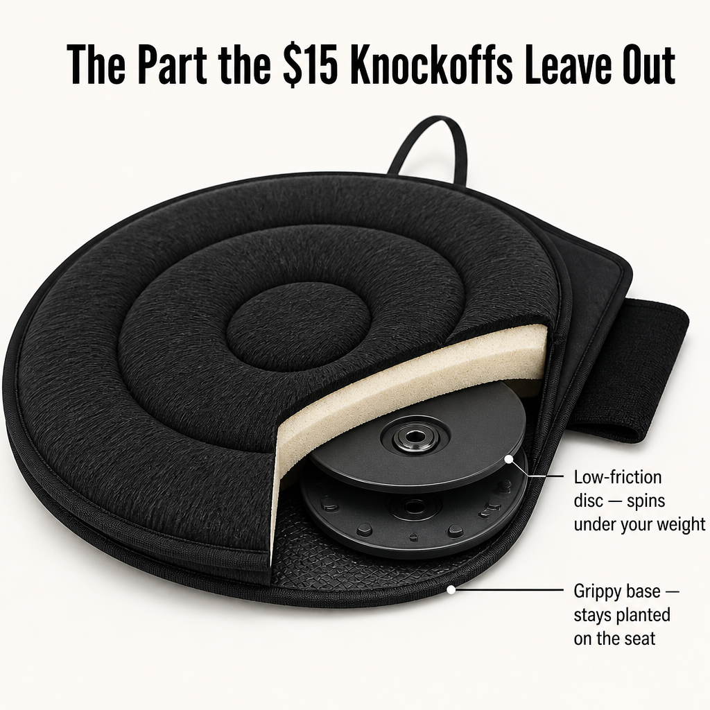 RevolveEase™ — Slide Into and Out of Any Seat Without the Knee-Twisting Grind