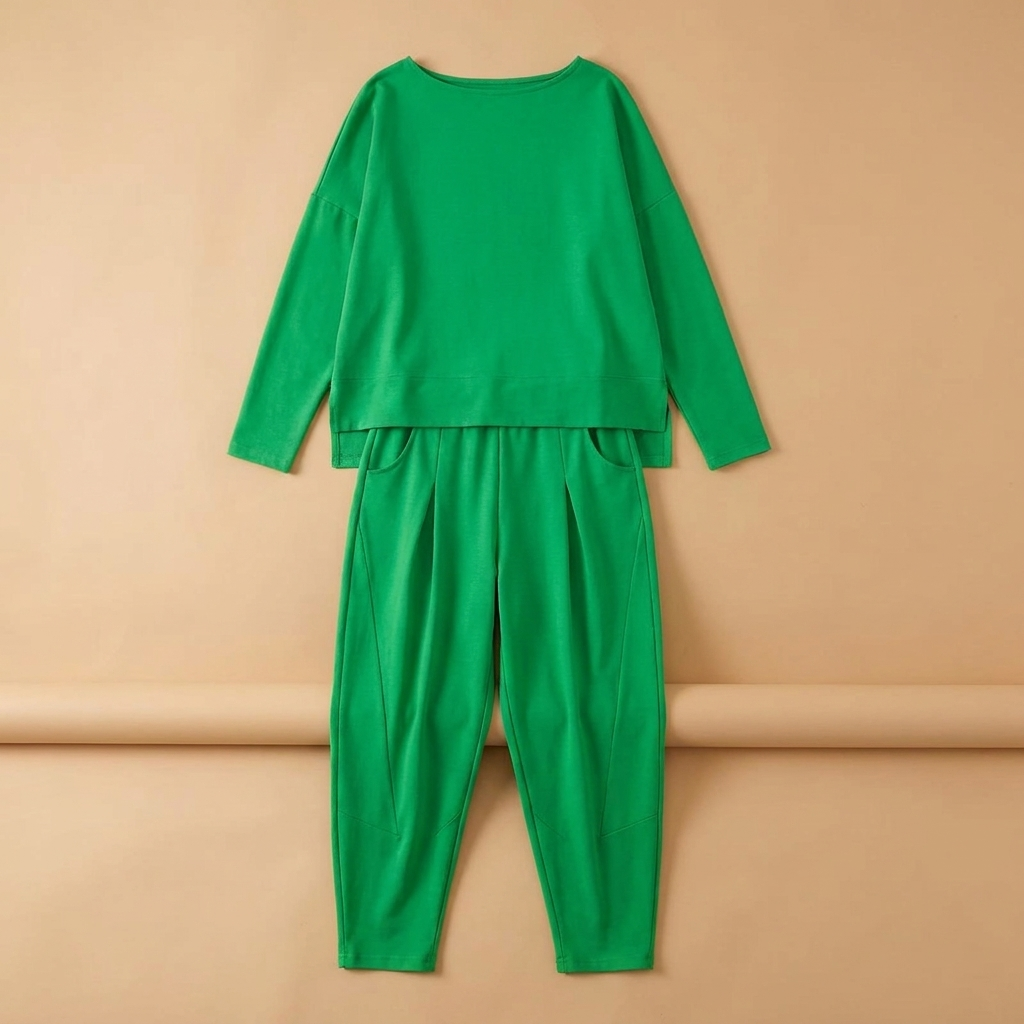 LuminaEase™ – Laid-Back Boat-Neck Top & Slimmed Pant Set