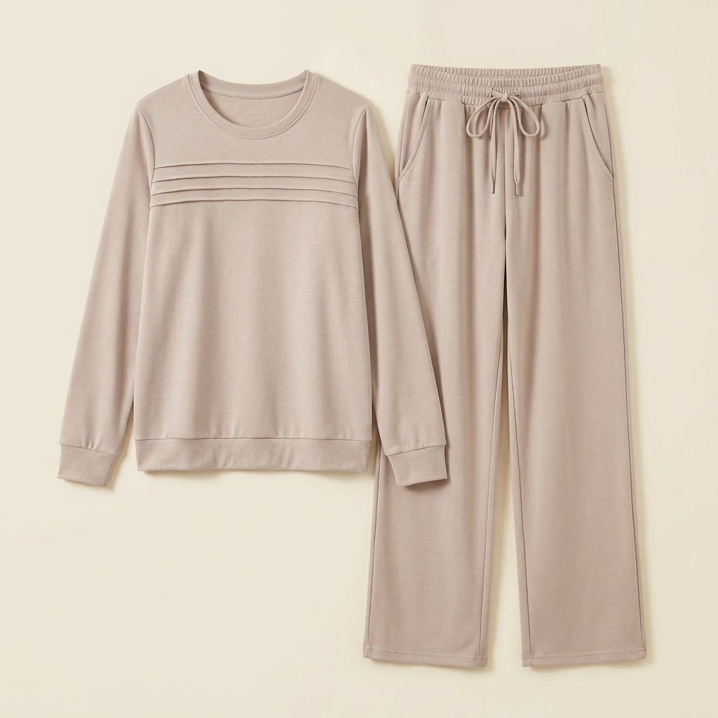 OptimaWear™ – Soft Pleated-Yoke Knit Two-Piece Lounge Set