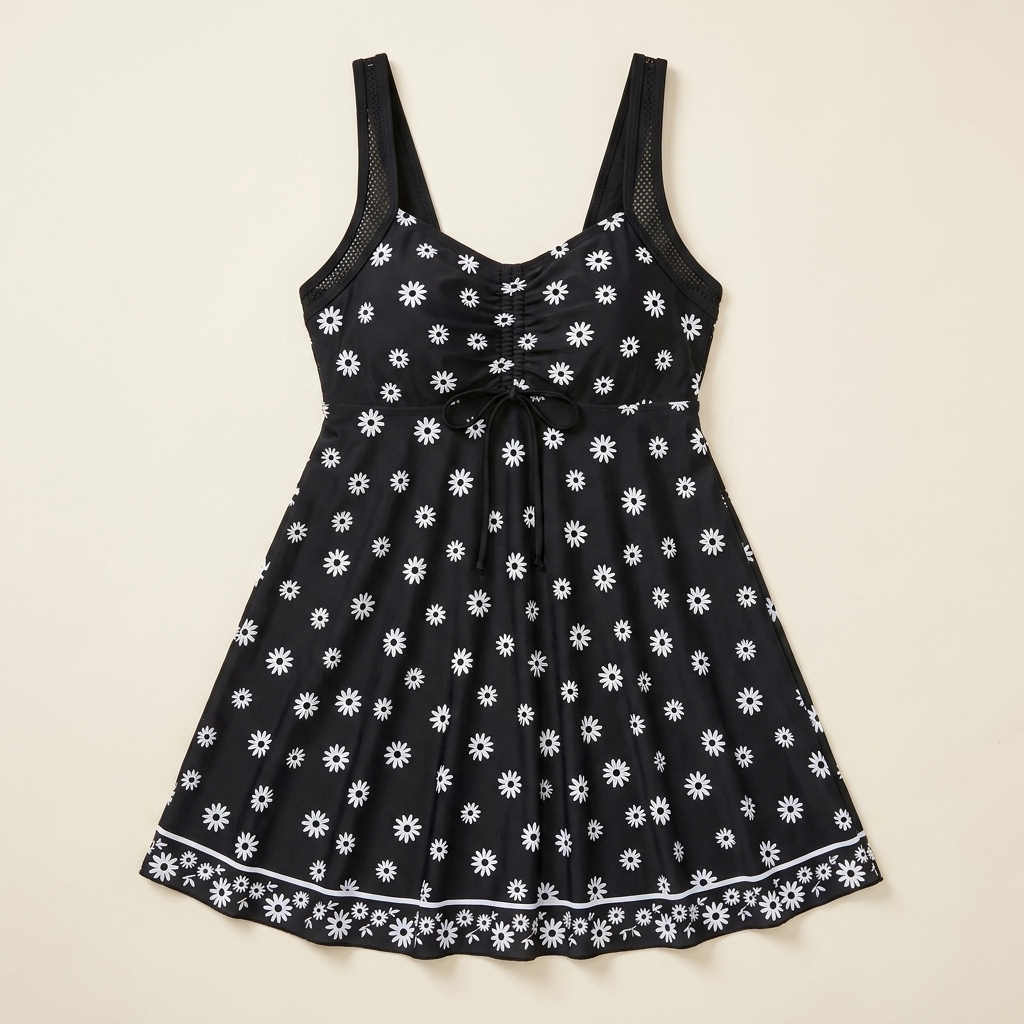 VivaMorph™ – Ruched Front Sculpting Swim Dress with Flowing Skirt