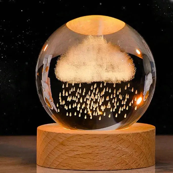 LED Night Light – 3D Crystal Ball with Engraved Design