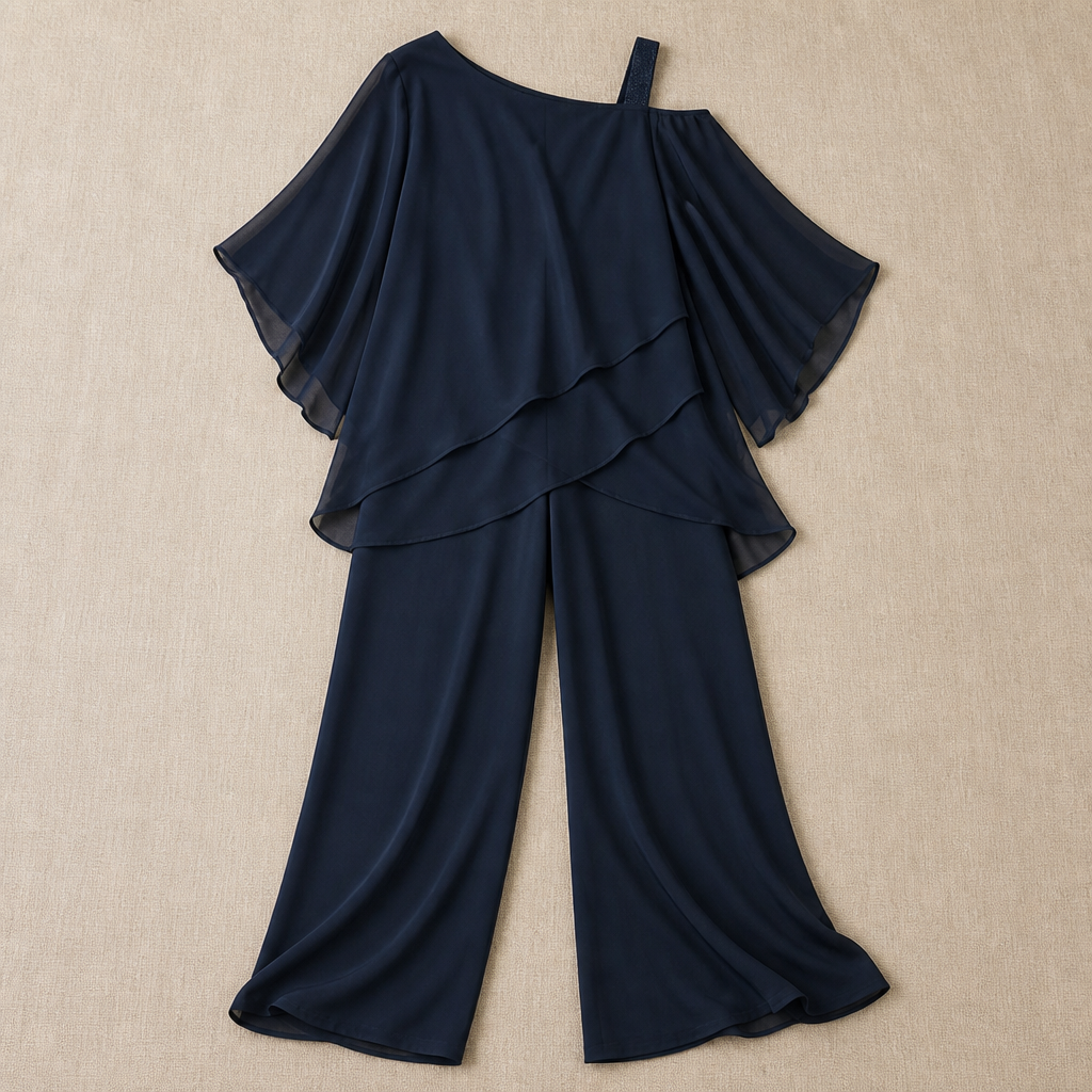 LumaVieve™ – Sleek Asymmetric One-Shoulder Two-Piece Set with High-Rise Pants