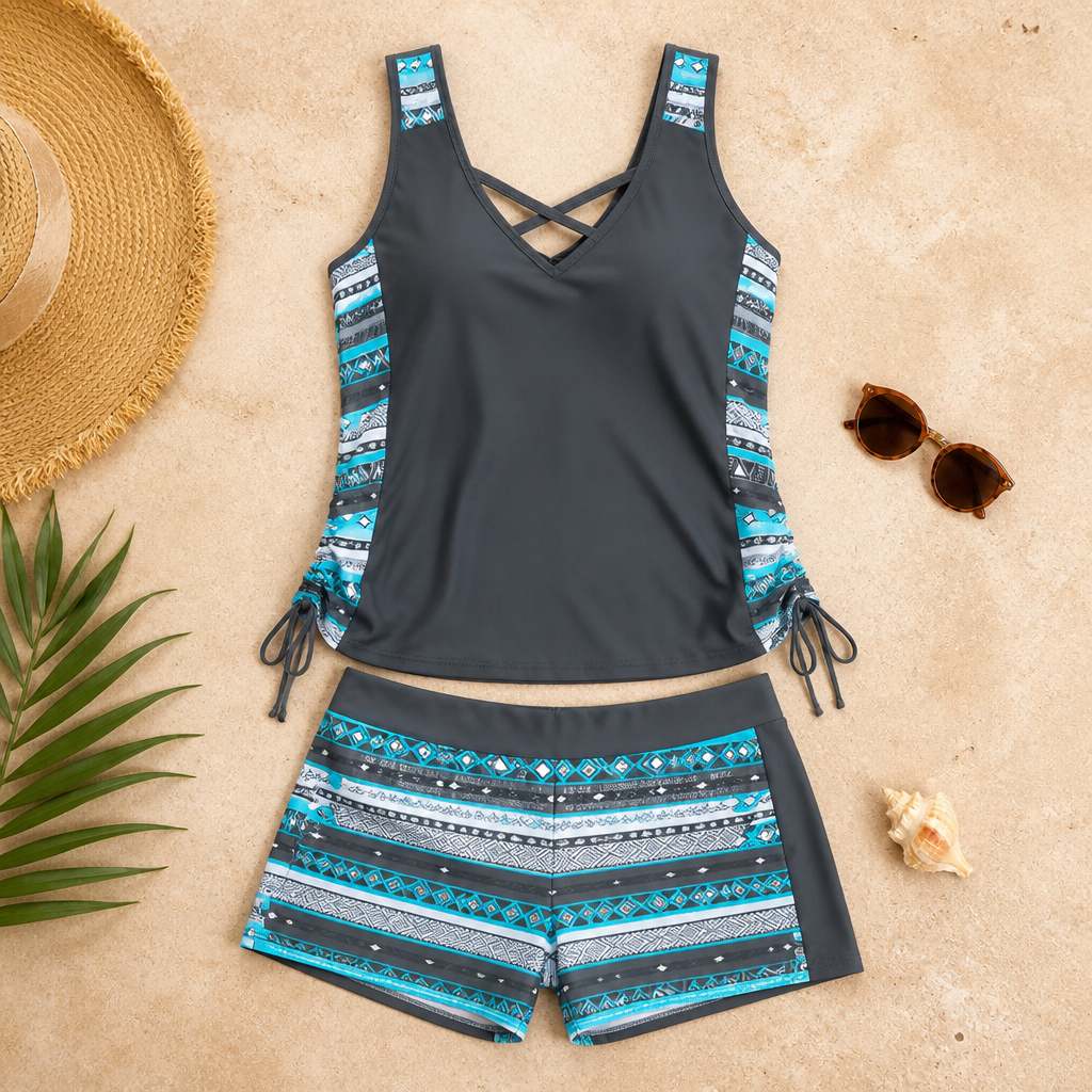 AquaVanta™ – Tummy-Control Tankini Set with Adjustable Side Ties