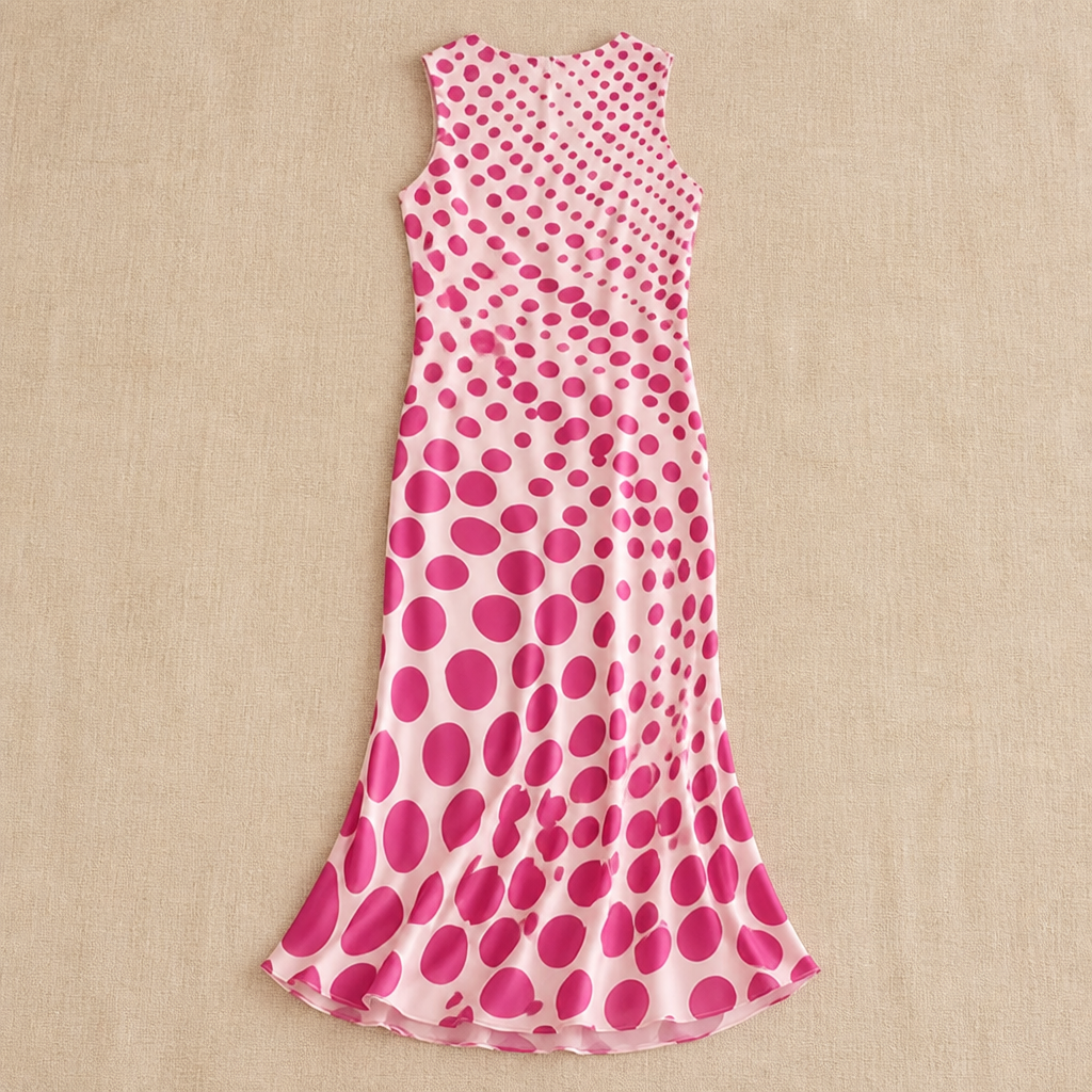 SatinMuse™ – Bias-Cut Satin Midi Dress with Gradient Polka Dots