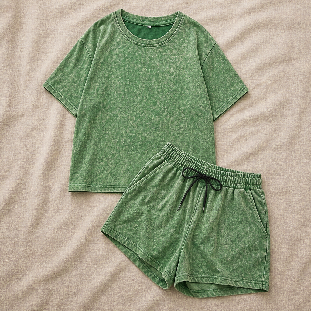 ViraLuxe™ – Vintage Mineral Wash Oversized Tee & Drawstring Shorts Set