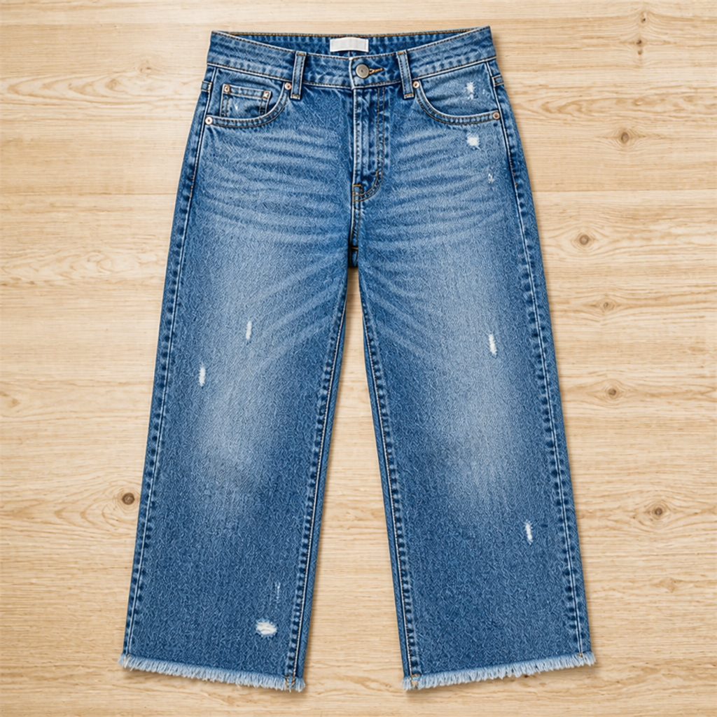 LunaDaze™ – Retro Cropped Straight-Leg Jeans with Frayed Raw Hem