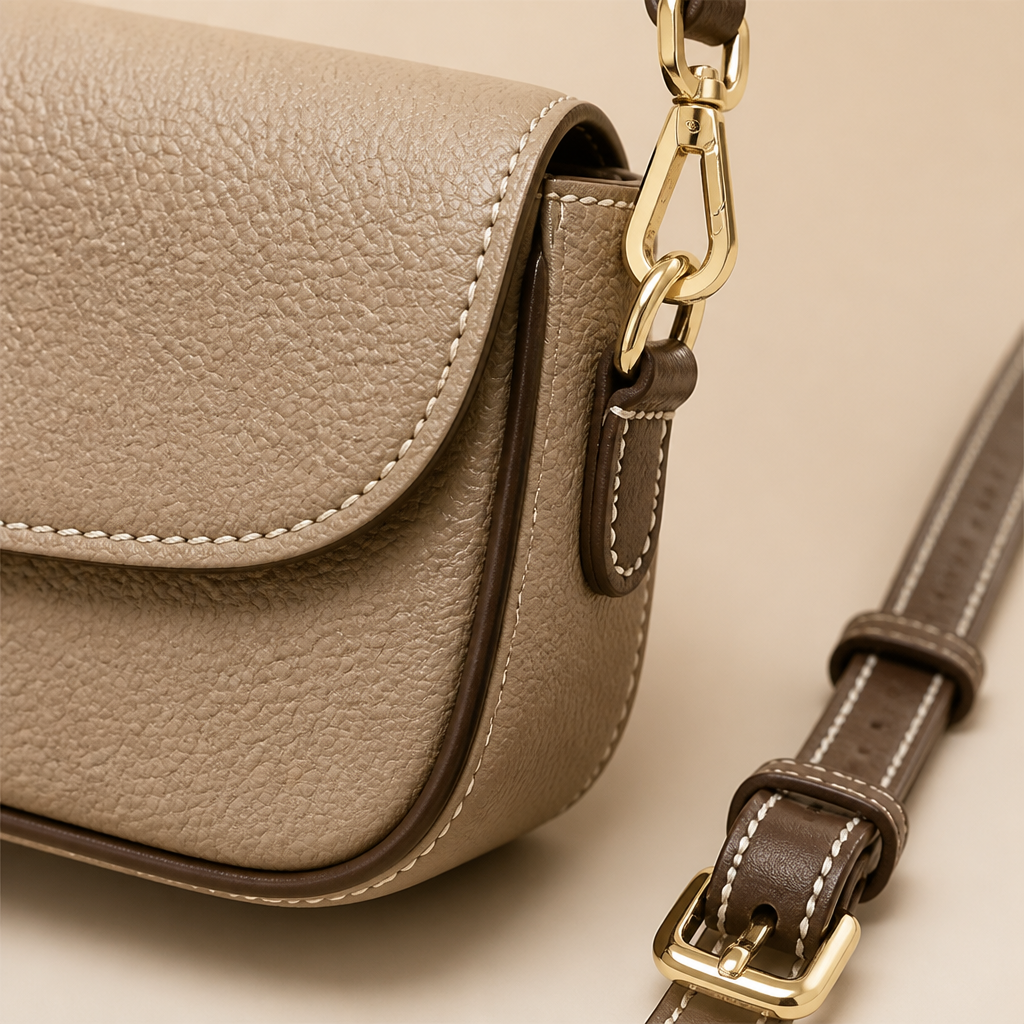 ArloVita™ – Classic Saddle Crossbody Bag with Contrast Trim & Gold Hardware