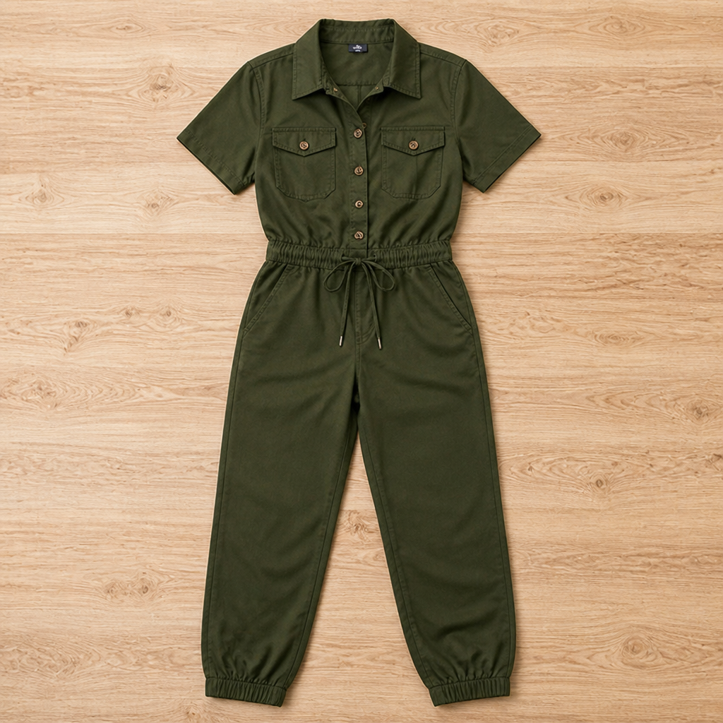 LumiVerve™ Short Sleeve Button-Front Jumpsuit — Shape Your Confidence with Every Move