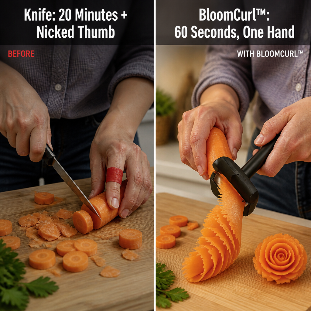 BloomCurl™ — Twist Carrots Into Bistro-Quality Roses in Less Than a Minute