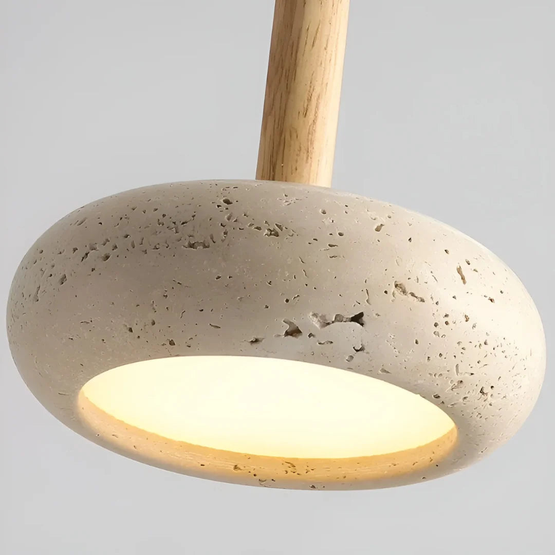 Travertine Hanging Light with Wooden Accent – Warm Glow, Adjustable Cord