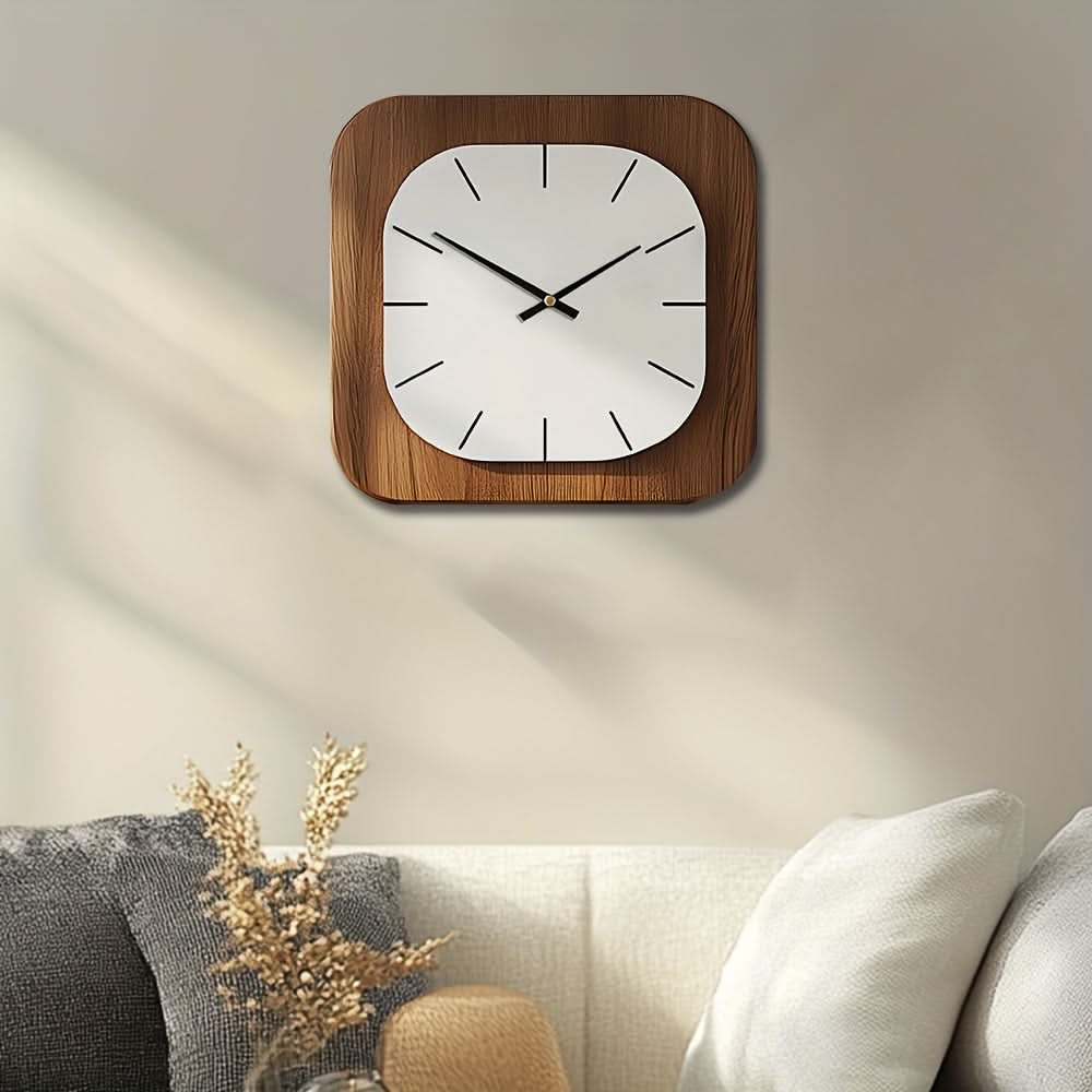 Vintage Square Wall Clock in Wood Finish