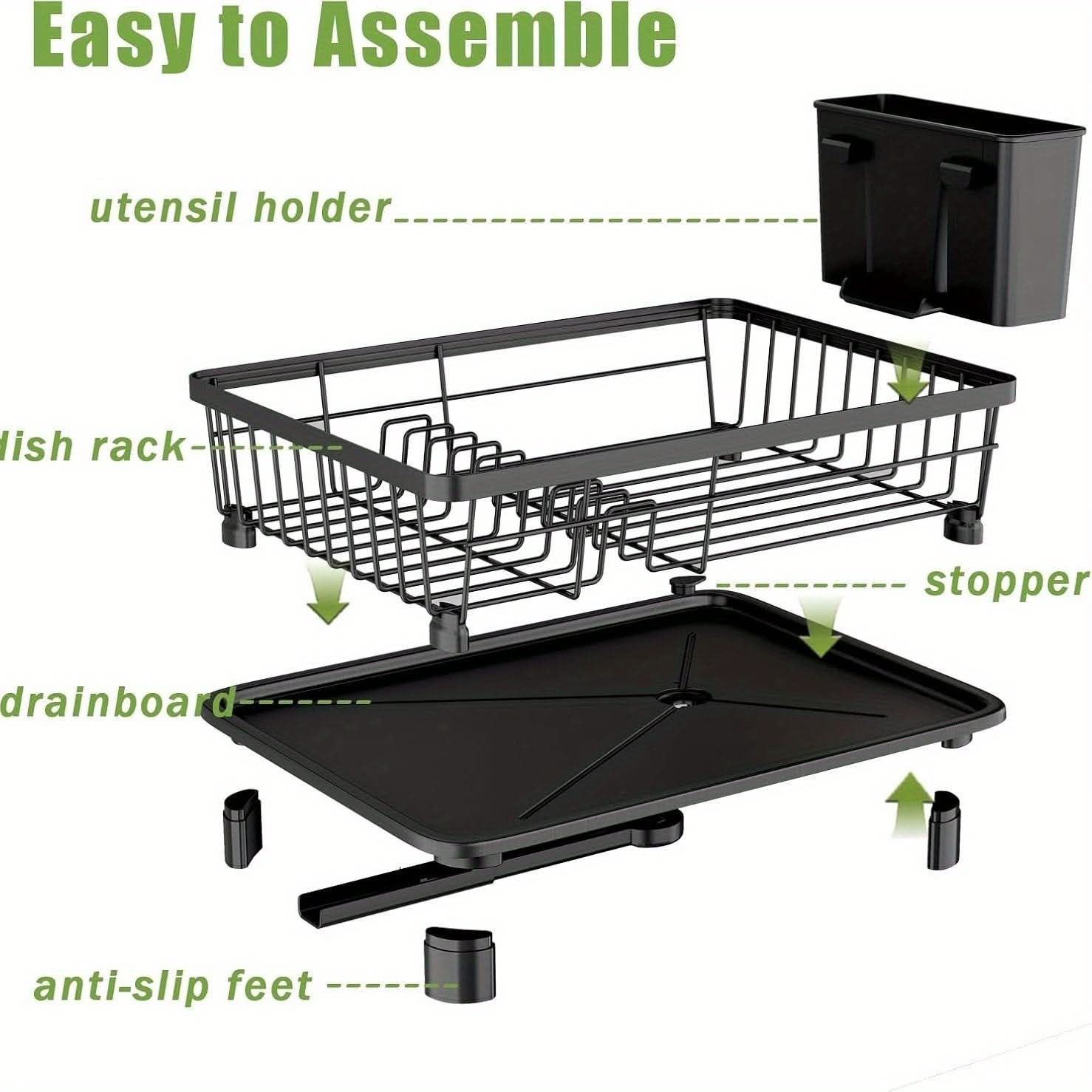 Stylish Dish Drying Rack with Utensil Holder in Black