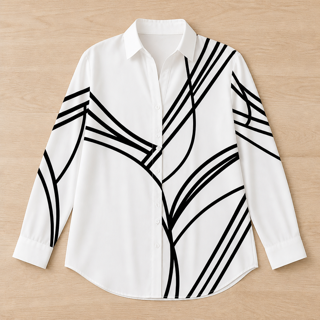 LumaLuxe™ – Casual Linework Patterned Button-Down Shirt with Pockets