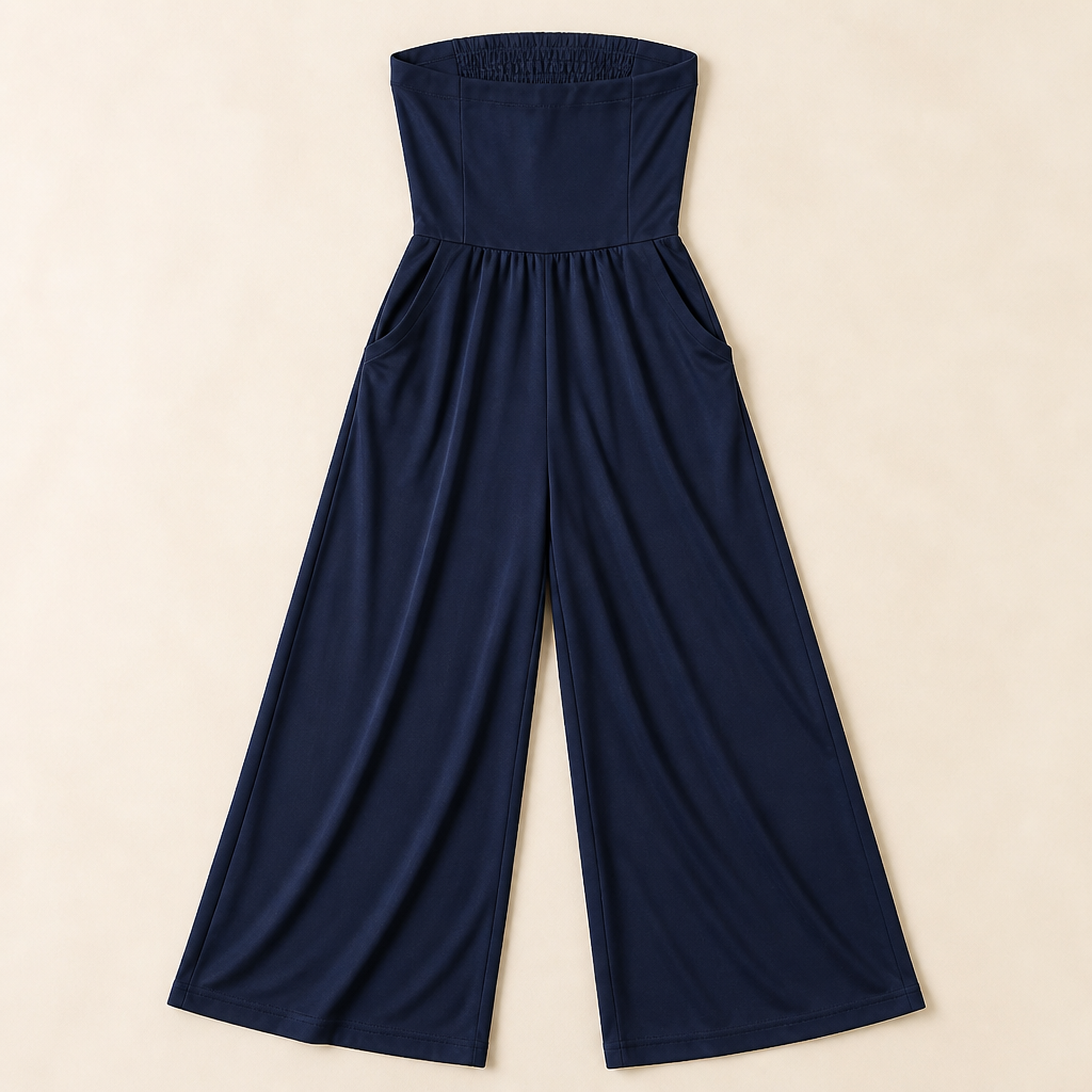 LuminaWear™ – Chic Strapless Wide-Leg Jumpsuit with Smocked Back