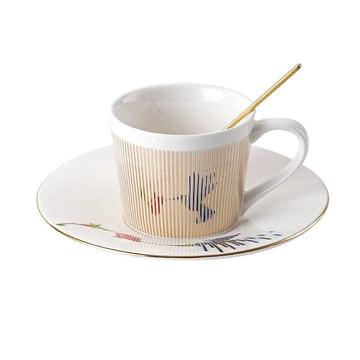 Coffee Cup Mirror | Porcelain Saucer | Gold Stripe Decoration