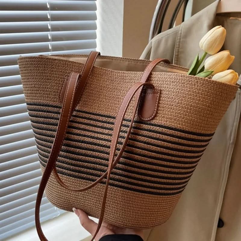 Spacious Shoulder Bag with Straw Design