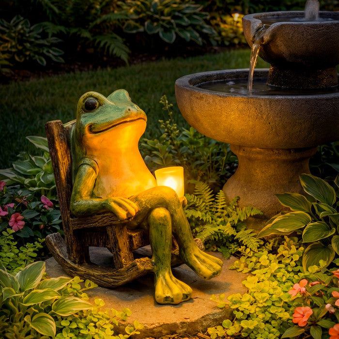 Solar Frog Outdoor Light Featuring Rocking Chair Style