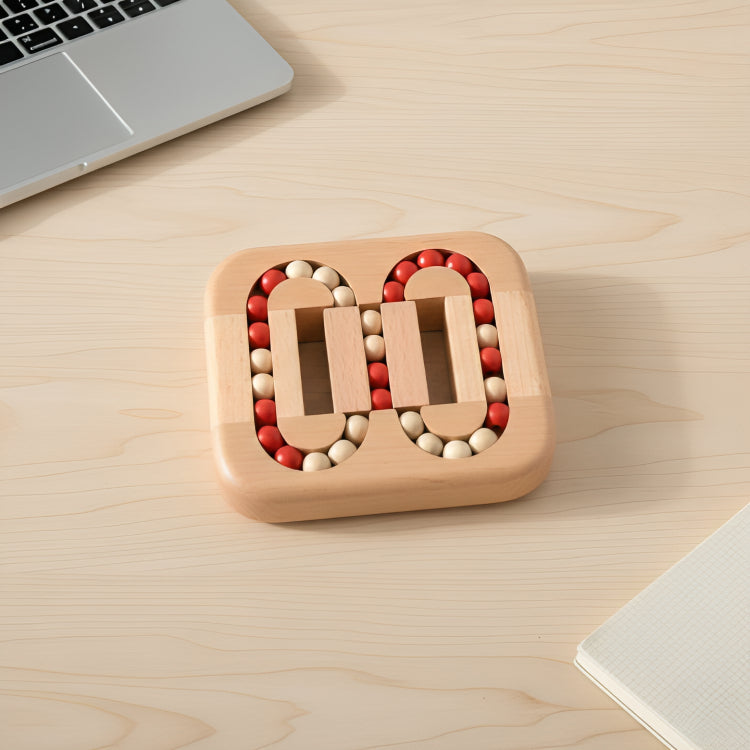 Wooden puzzle game with rotating pieces