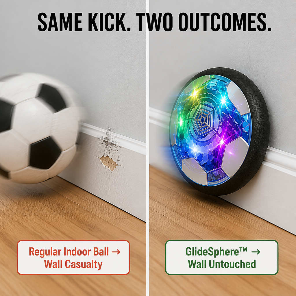 GlideSphere™ — Transform Rainy Days Into Indoor Soccer Fun Without Cracked Lamps