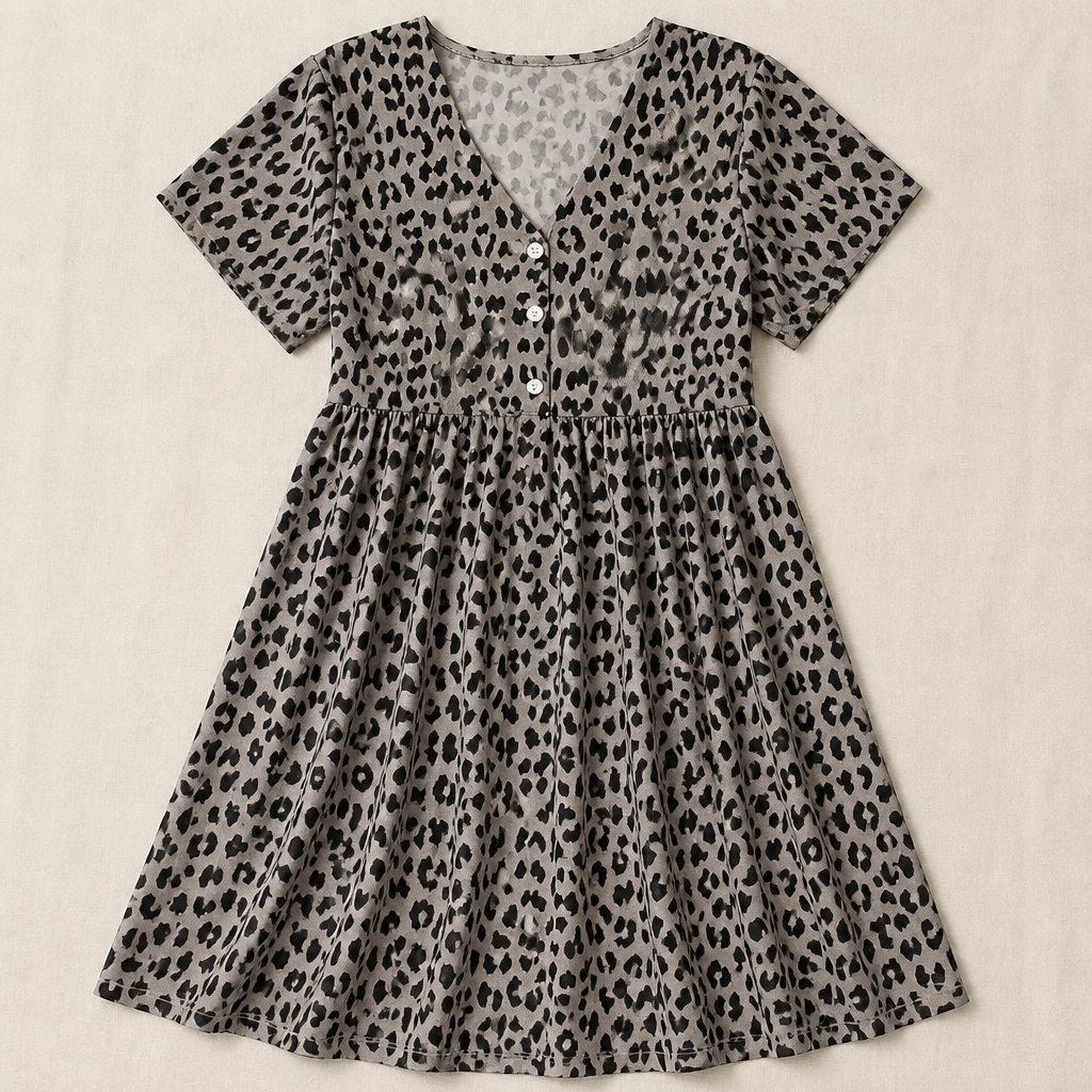 LuminaEase™ – Casual V-Neck Button-Front Day Dress