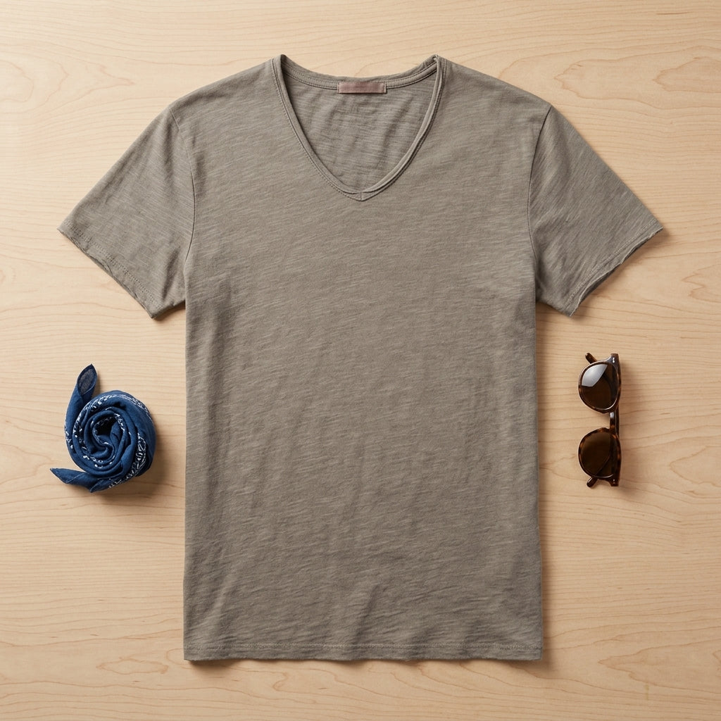 AeroLuxe™ – Lightweight Slub Cotton V-Neck Tee with Raw-Edge Trim