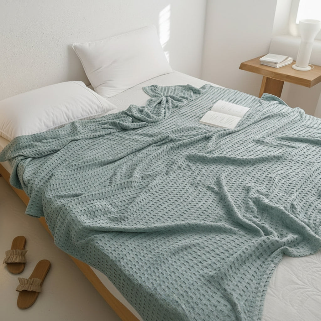 CozyNest – Breathable Waffle Weave Cotton Quilt Blanket