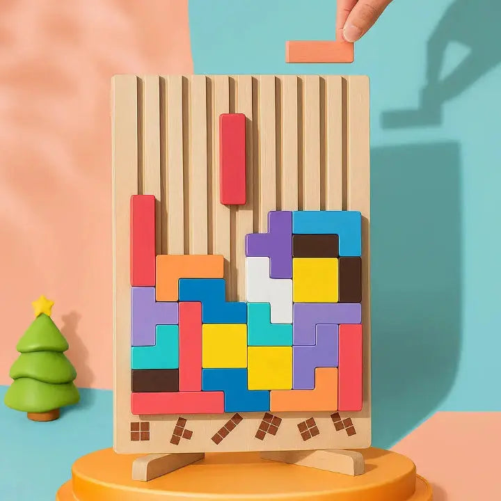 Wooden Tetris Puzzle Tray – The Perfect Mental Reset for Your Workspace