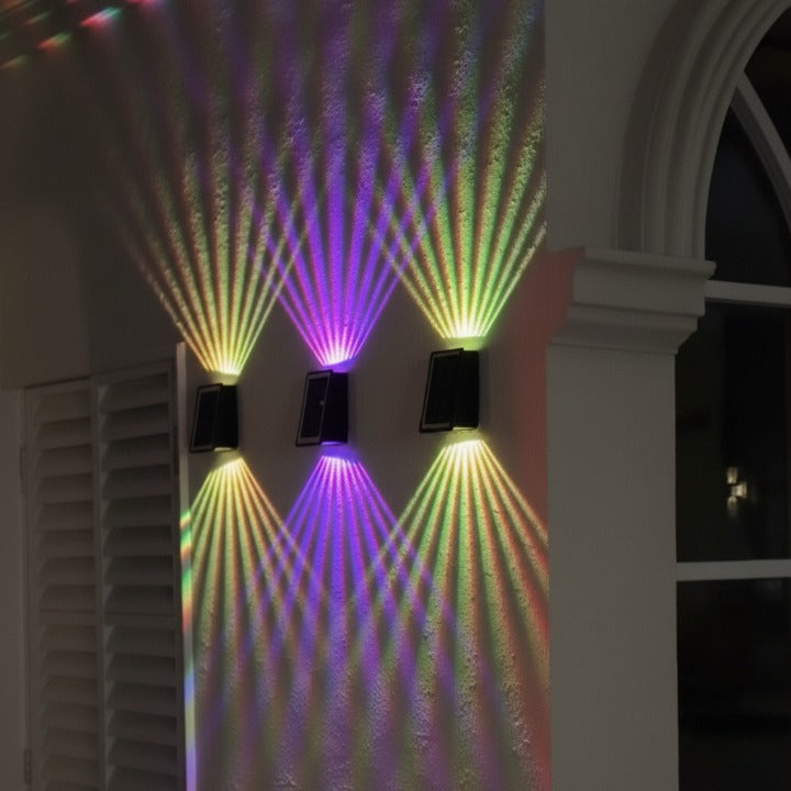 Solar Outdoor Wall Light with Warm White & RGB – Wireless and Automatic