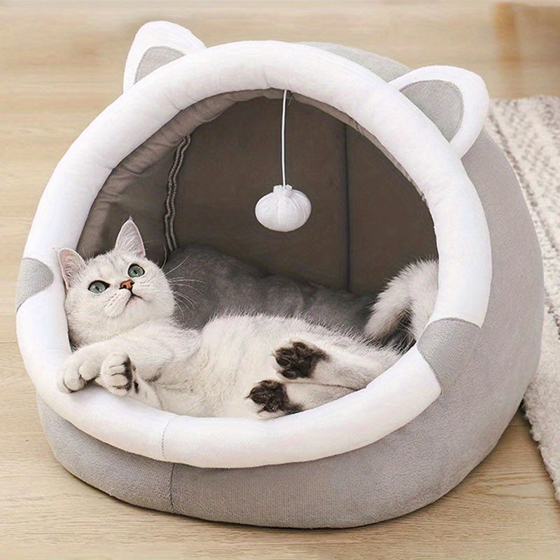 Snuggly Haven - Plush Cozy Cat Cave Bed for Ultimate Comfort
